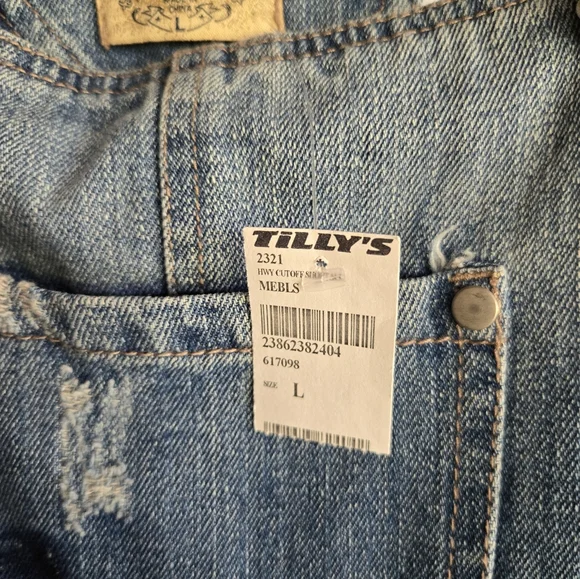 NWT Highway Jeans Distressed Denim Shot Overalls Size L Blue - Picture 5 of 7